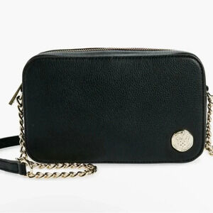 Vince Camuto Black Crossbody Bag. Faux Leather w/ Chain Detail Strap.